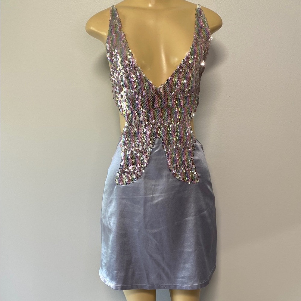 Sugar Trillz Sequin Embellished Blue Dress Size M - Picture 2 of 7